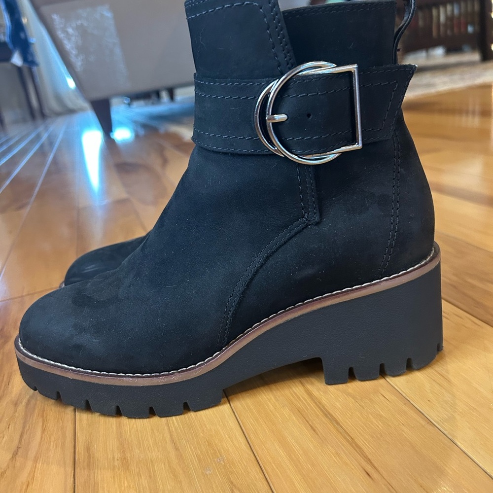 Blondo Waterproof Nubuck Leather Black Ankle Boots with Silver Buckle for Women - Picture 3 of 15
